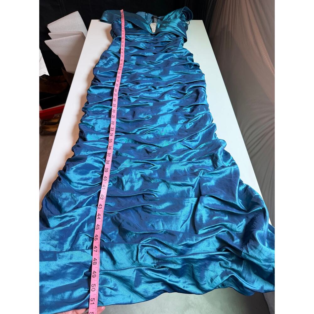 Vintage Cachet Maxi Rushed Dress Size 8 Petite Gown Teal Blue Prom Formal Y2K - Picture 8 of 12